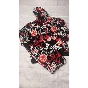 Switch Remarkable 2X Hoodie & Sweatpants Set‎ Graffiti Print Black Red Menswear